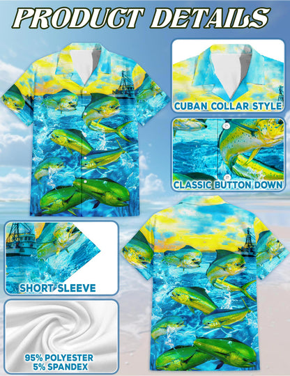 Fishing Mahi-mahi Hawaiian Shirt for Men, Button Down Aloha Shirt - Azhawaiian