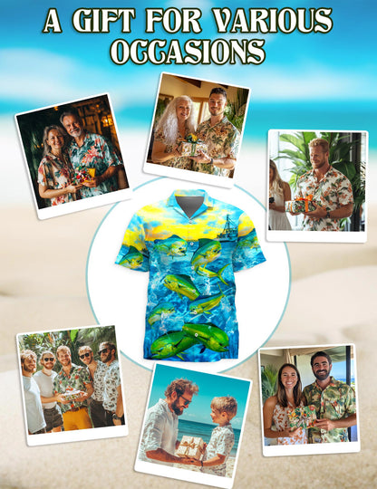 Fishing Mahi-mahi Hawaiian Shirt for Men, Button Down Aloha Shirt - Azhawaiian
