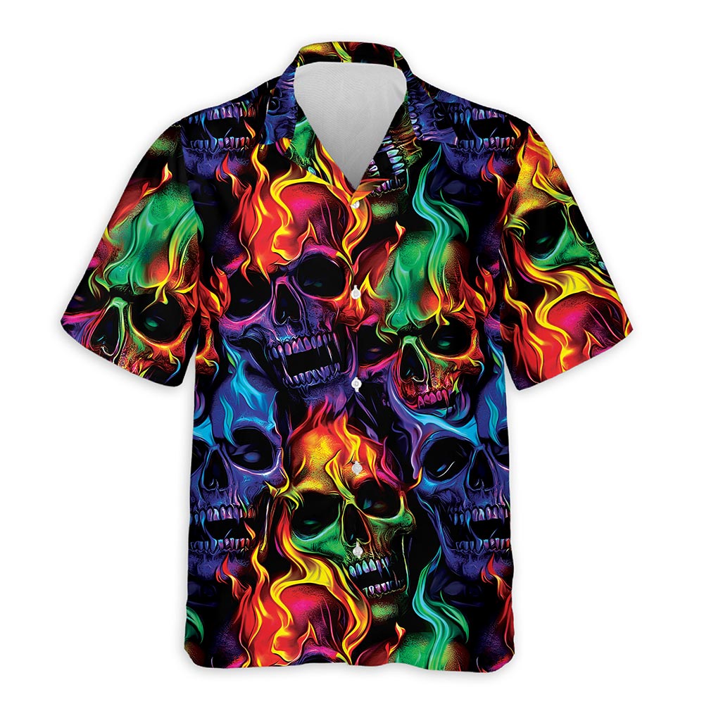 Azhawaiian Flame Skull Hawaiian Aloha Shirt for Men
