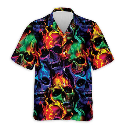 Azhawaiian Flame Skull Hawaiian Aloha Shirt for Men