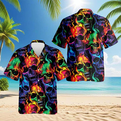 Flame Skull Hawaiian Aloha Shirt for Men Hawaiian Shirt for Men, Button Down Aloha Shirt - Azhawaiian