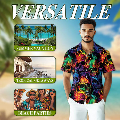 Flame Skull Hawaiian Aloha Shirt for Men Hawaiian Shirt for Men, Button Down Aloha Shirt - Azhawaiian