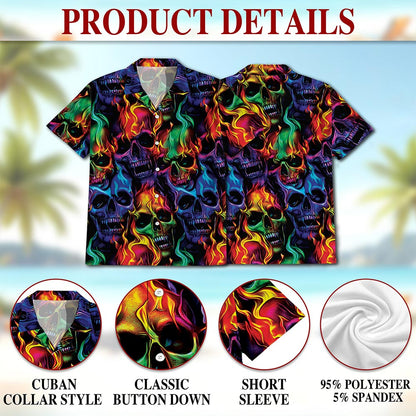 Flame Skull Hawaiian Aloha Shirt for Men Hawaiian Shirt for Men, Button Down Aloha Shirt - Azhawaiian