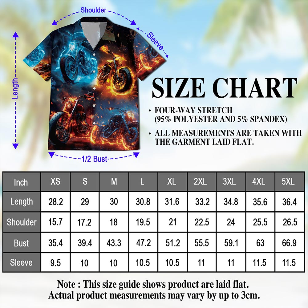 Flaming Motorcycle Hawaiian Shirt for Men, Button Down Aloha Shirt - Azhawaiian