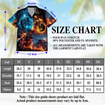 Flaming Motorcycle Hawaiian Shirt for Men, Button Down Aloha Shirt - Azhawaiian