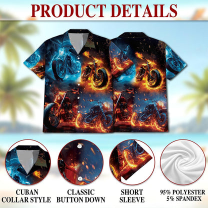 Flaming Motorcycle Hawaiian Shirt for Men, Button Down Aloha Shirt - Azhawaiian