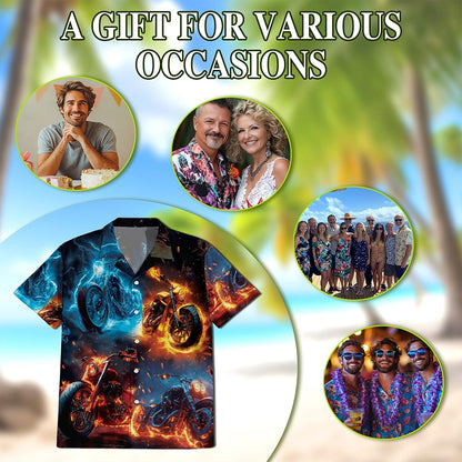 Flaming Motorcycle Hawaiian Shirt for Men, Button Down Aloha Shirt - Azhawaiian