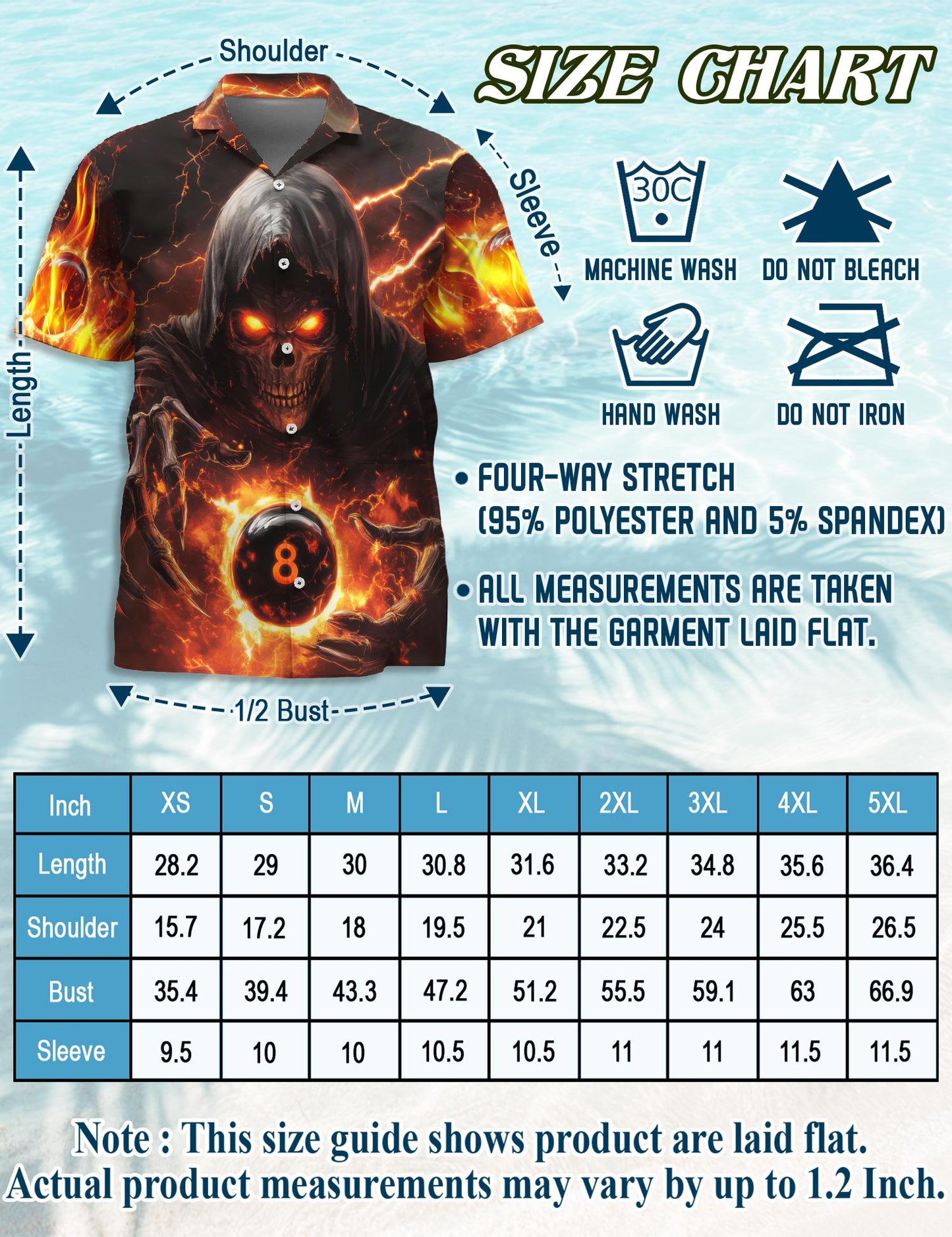 Flaming Skull 8 Ball Hawaiian Shirt for Men, Button Down Aloha Shirt - Azhawaiian