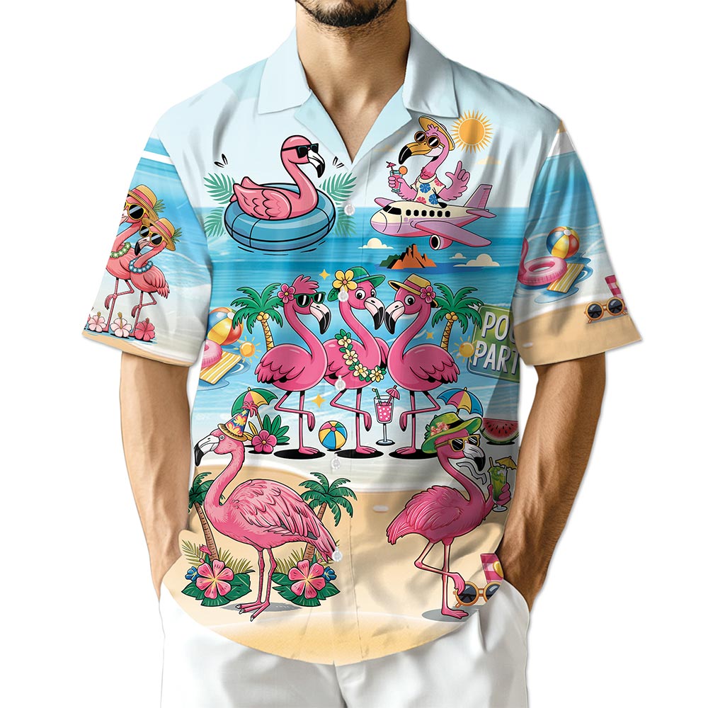 Azhawaiian Flamingo Cocktails Hawaiian Shirt for Men