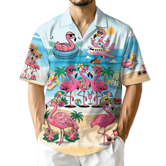 Azhawaiian Flamingo Cocktails Hawaiian Shirt for Men