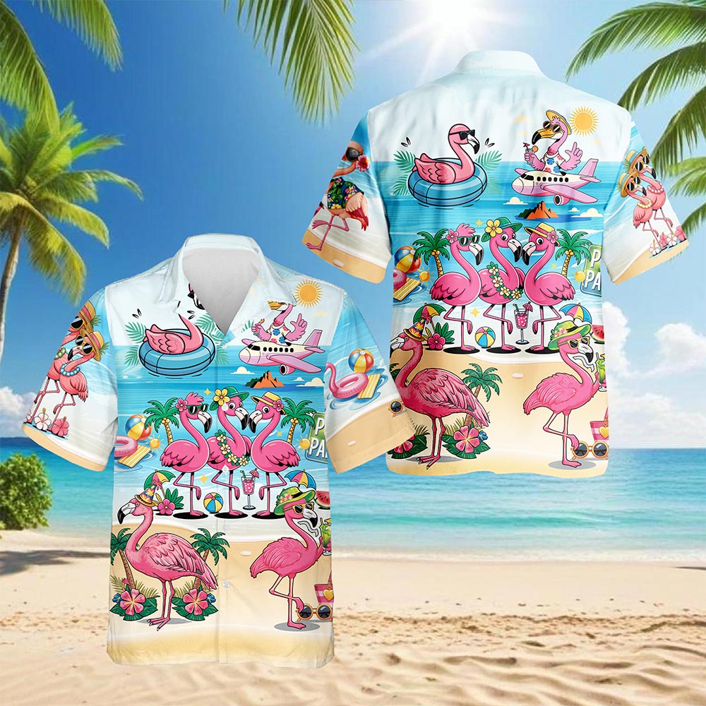Flamingo Cocktails Hawaiian Shirt for Men, Button Down Aloha Shirt - Azhawaiian
