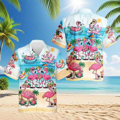 Flamingo Cocktails Hawaiian Shirt for Men, Button Down Aloha Shirt - Azhawaiian
