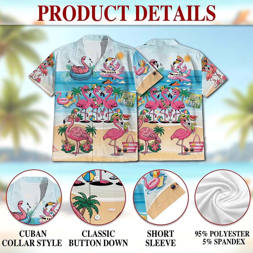 Flamingo Cocktails Hawaiian Shirt for Men, Button Down Aloha Shirt - Azhawaiian
