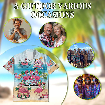 Flamingo Cocktails Hawaiian Shirt for Men, Button Down Aloha Shirt - Azhawaiian