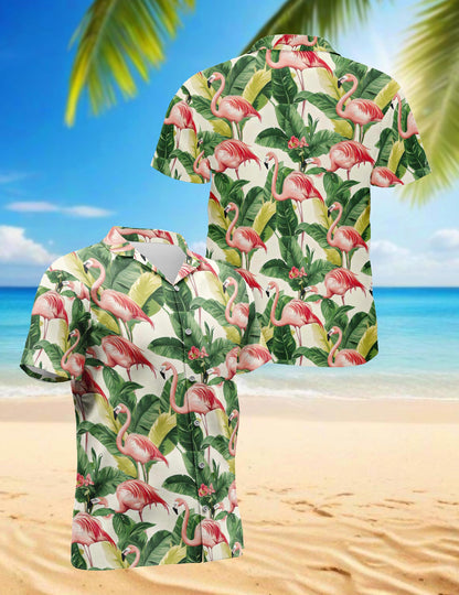 Flamingo Hawaiian Shirt for Men, Button Down Aloha Shirt - Azhawaiian