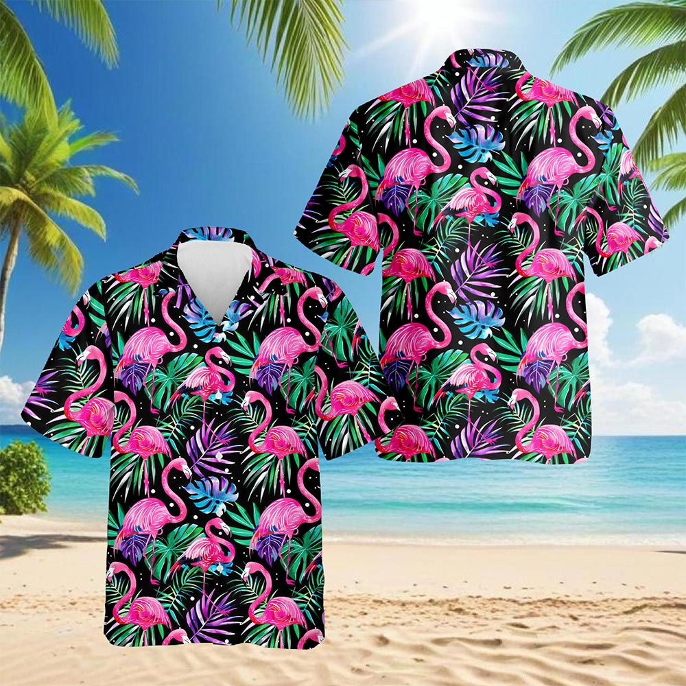 Flamingo Leaf Hawaiian Shirt for Men, Button Down Aloha Shirt - Azhawaiian