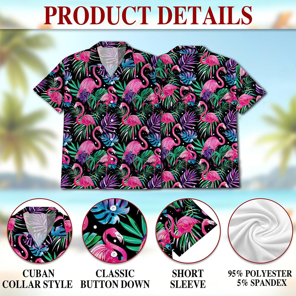 Flamingo Leaf Hawaiian Shirt for Men, Button Down Aloha Shirt - Azhawaiian