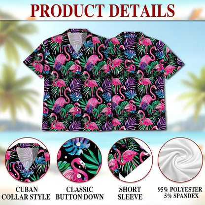 Flamingo Leaf Hawaiian Shirt for Men, Button Down Aloha Shirt - Azhawaiian
