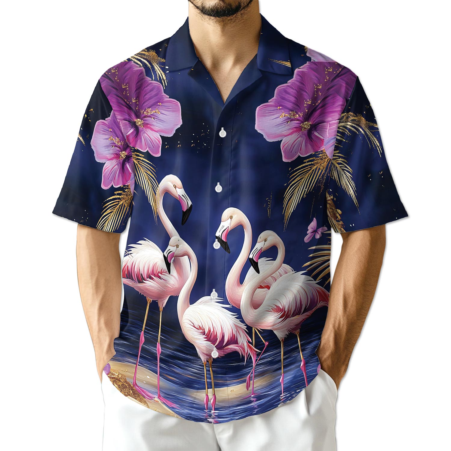 Azhawaiian Flamingo Night Hawaiian Shirt for Men