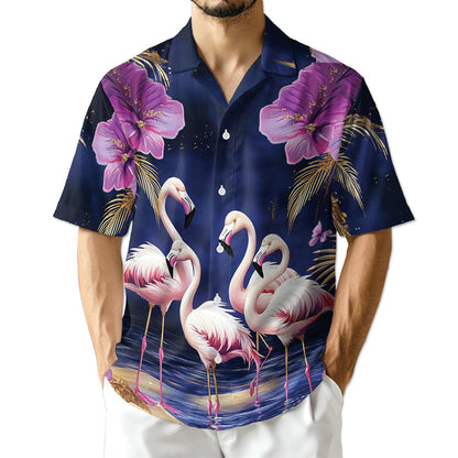 Azhawaiian Flamingo Night Hawaiian Shirt for Men