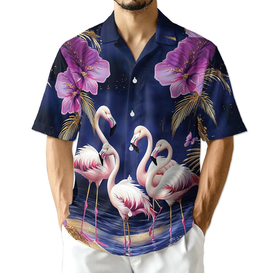 Azhawaiian Flamingo Night Hawaiian Shirt for Men