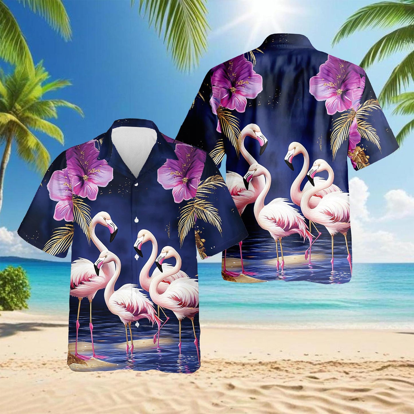 Flamingo Night Hawaiian Shirt for Men, Button Down Aloha Shirt - Azhawaiian
