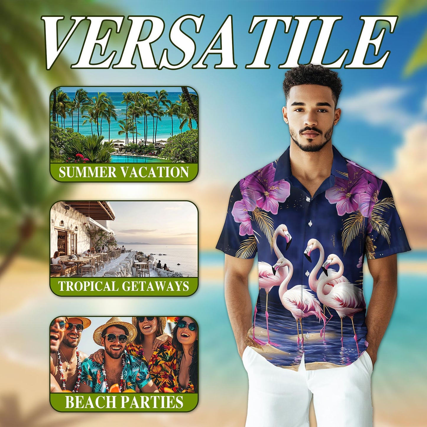 Flamingo Night Hawaiian Shirt for Men, Button Down Aloha Shirt - Azhawaiian