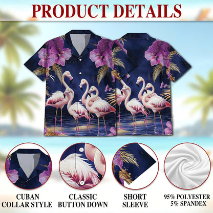 Flamingo Night Hawaiian Shirt for Men, Button Down Aloha Shirt - Azhawaiian