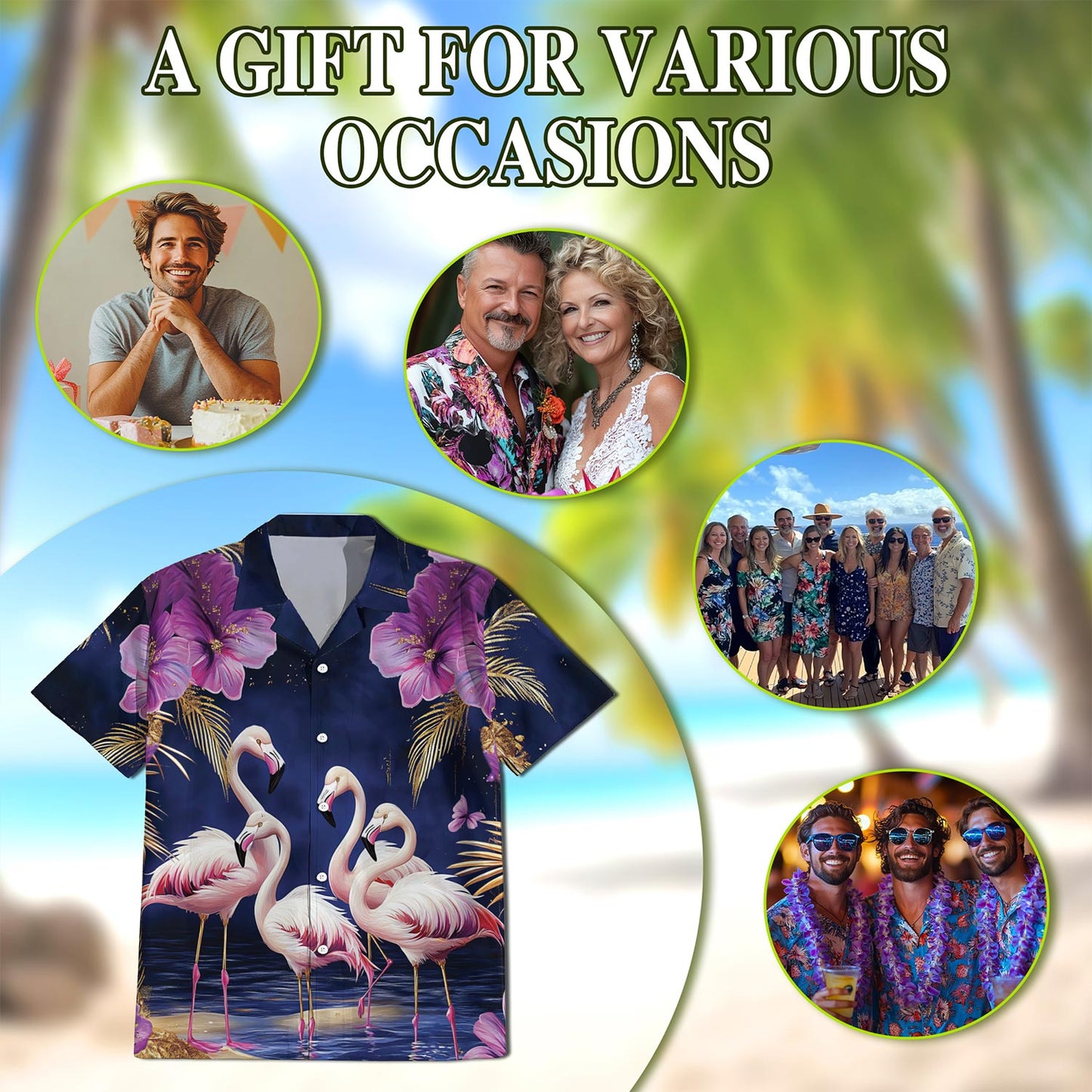 Flamingo Night Hawaiian Shirt for Men, Button Down Aloha Shirt - Azhawaiian