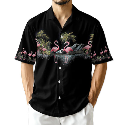 Azhawaiian Flamingos Black Hawaiian Shirt for Men