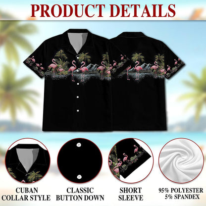 Flamingos Black Hawaiian Shirt for Men, Button Down Aloha Shirt - Azhawaiian