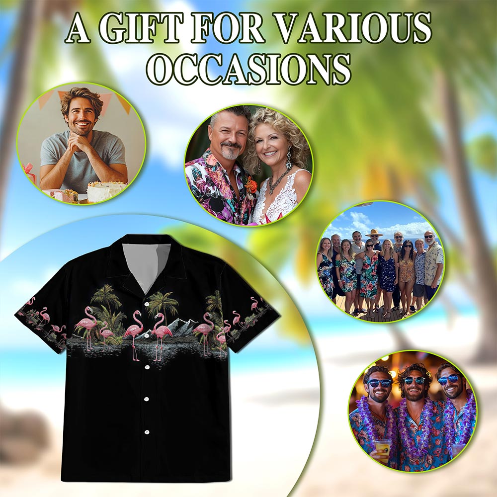 Flamingos Black Hawaiian Shirt for Men, Button Down Aloha Shirt - Azhawaiian
