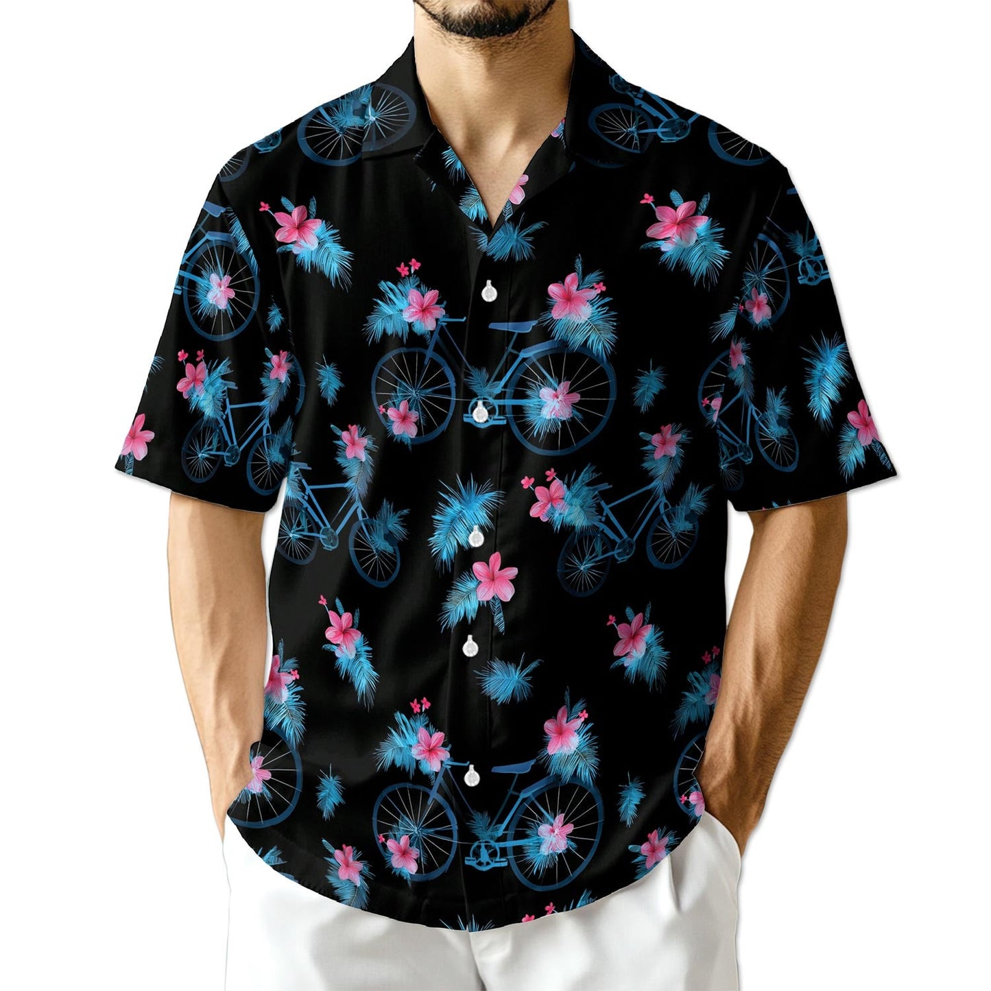 Azhawaiian Floral Bicycle Flower Bike Hawaiian Shirt for Men