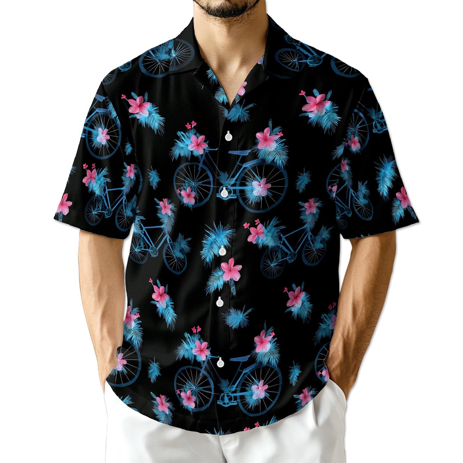 Azhawaiian Floral Bicycle Flower Bike Hawaiian Shirt for Men