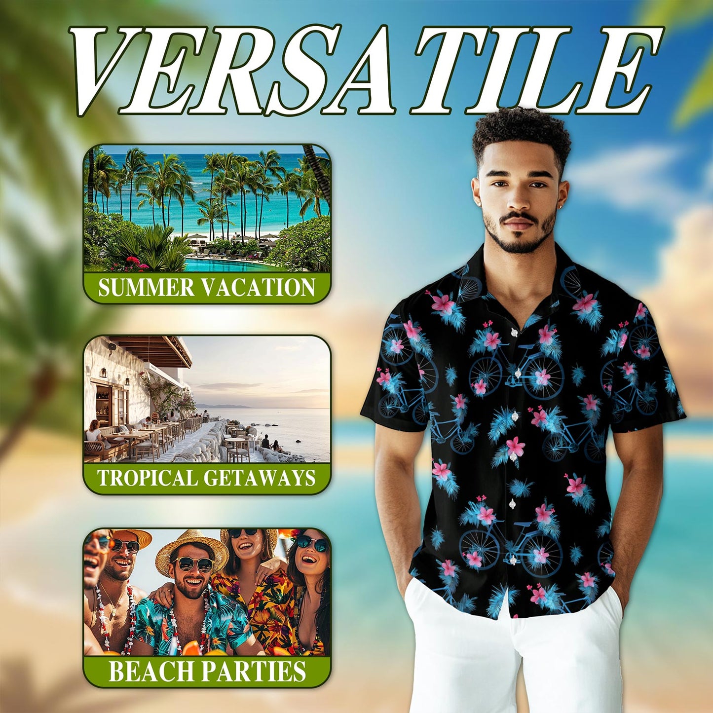Floral Bicycle Flower Bike Hawaiian Shirt for Men, Button Down Aloha Shirt - Azhawaiian