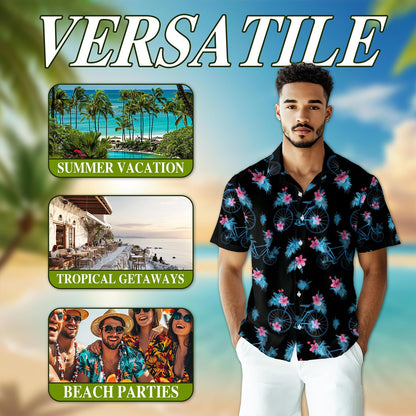 Floral Bicycle Flower Bike Hawaiian Shirt for Men, Button Down Aloha Shirt - Azhawaiian