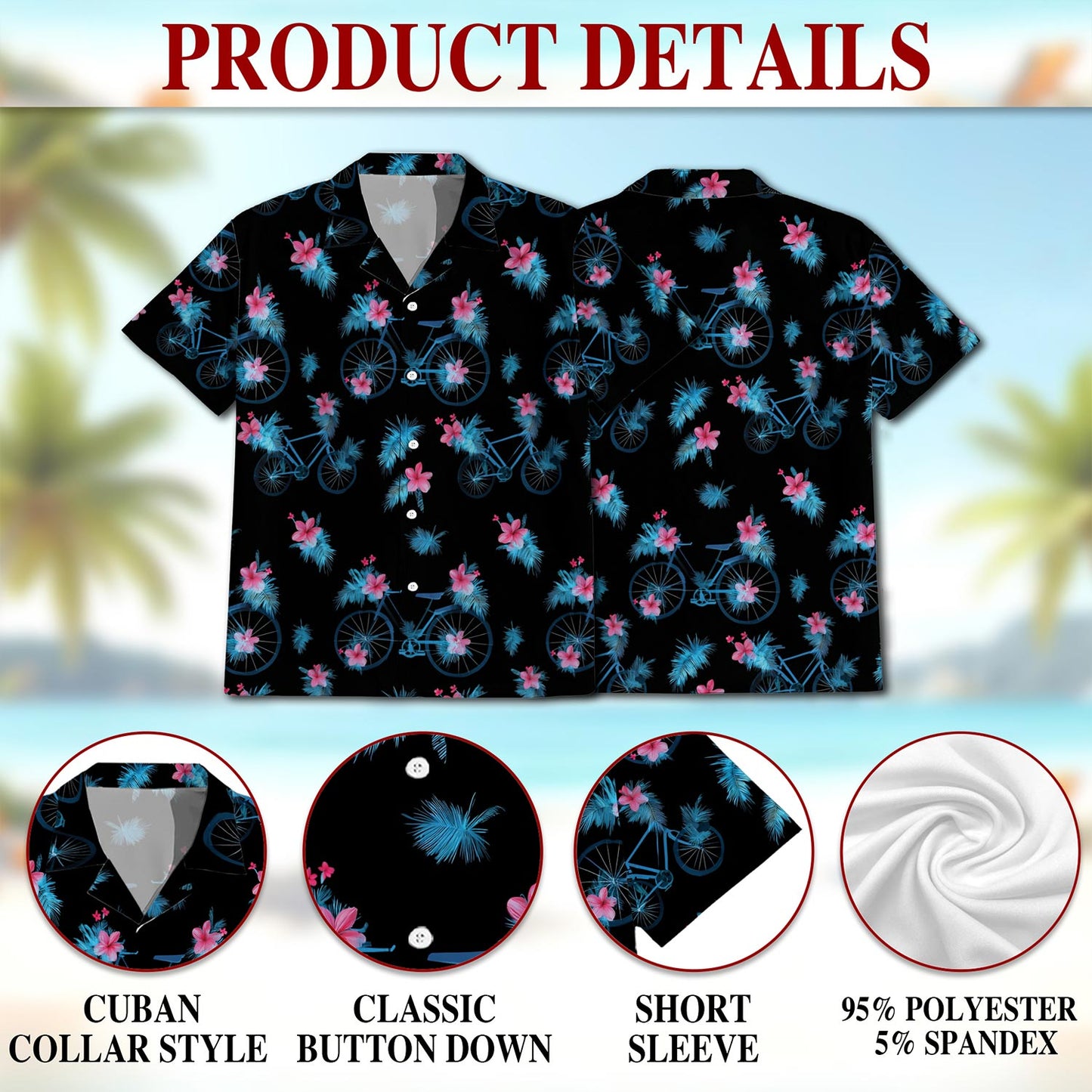 Floral Bicycle Flower Bike Hawaiian Shirt for Men, Button Down Aloha Shirt - Azhawaiian