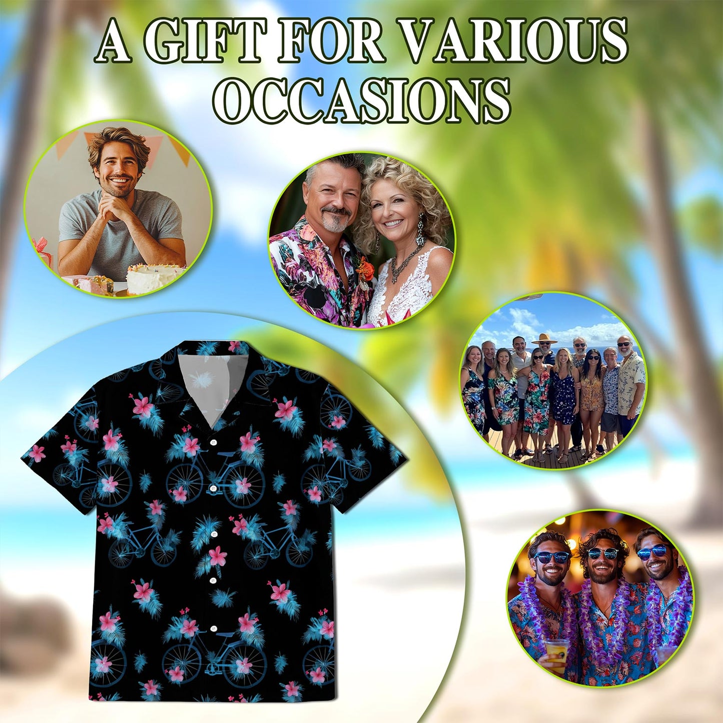 Floral Bicycle Flower Bike Hawaiian Shirt for Men, Button Down Aloha Shirt - Azhawaiian