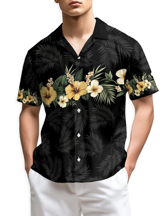 Azhawaiian Floral Black Hawaiian Shirt for Men