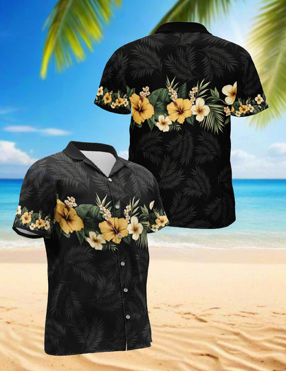 Floral Black Hawaiian Shirt for Men, Button Down Aloha Shirt - Azhawaiian