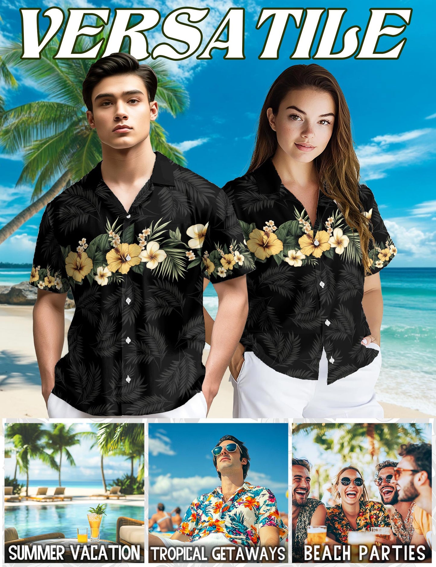 Floral Black Hawaiian Shirt for Men, Button Down Aloha Shirt - Azhawaiian