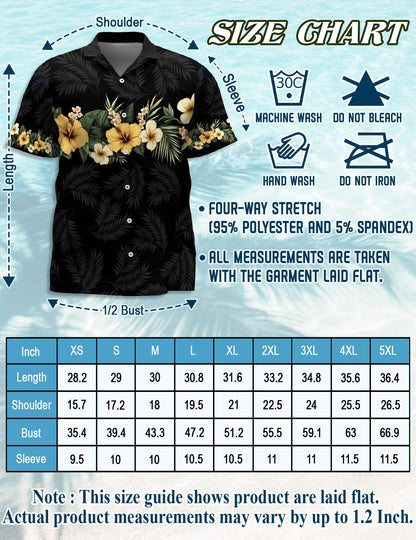 Floral Black Hawaiian Shirt for Men, Button Down Aloha Shirt - Azhawaiian