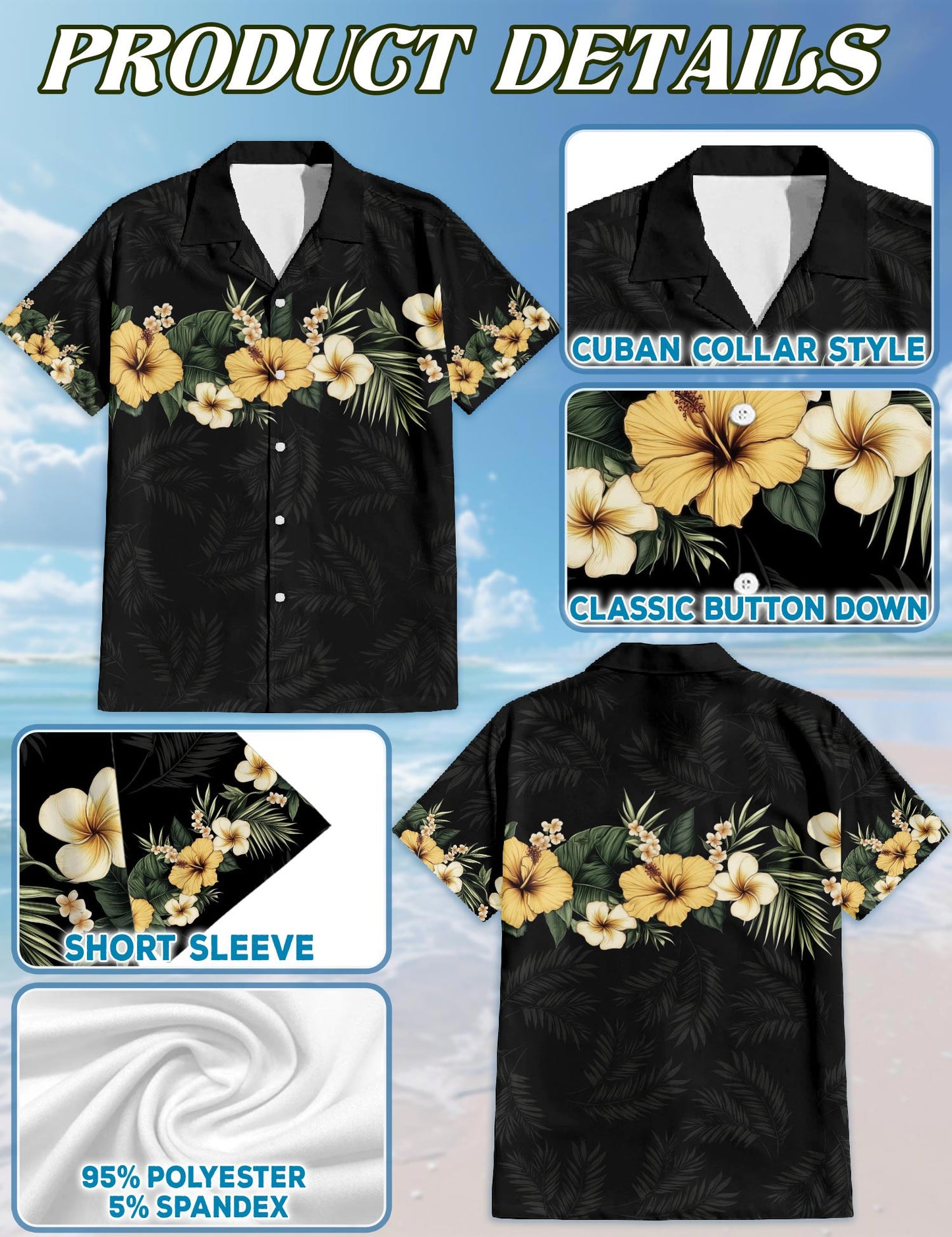 Floral Black Hawaiian Shirt for Men, Button Down Aloha Shirt - Azhawaiian