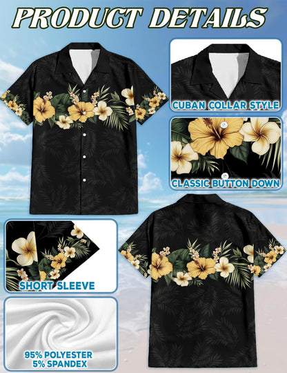 Floral Black Hawaiian Shirt for Men, Button Down Aloha Shirt - Azhawaiian