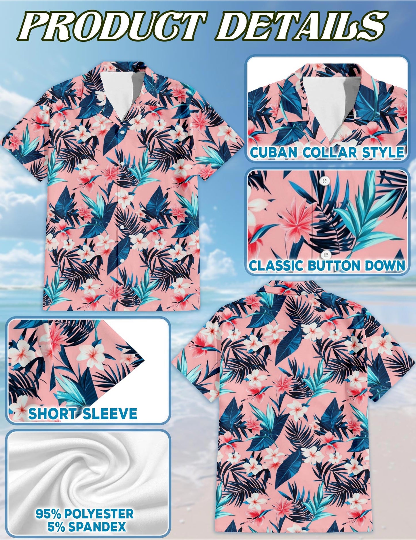 Floral Hawaiian Shirt for Men, Button Down Aloha Shirt - Azhawaiian