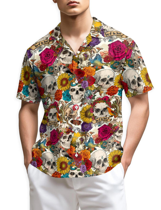 Azhawaiian Floral Skull Day Of The Dead Hawaiian Shirt for Men