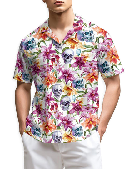 Azhawaiian Floral Skull Hawaiian Shirt for Men