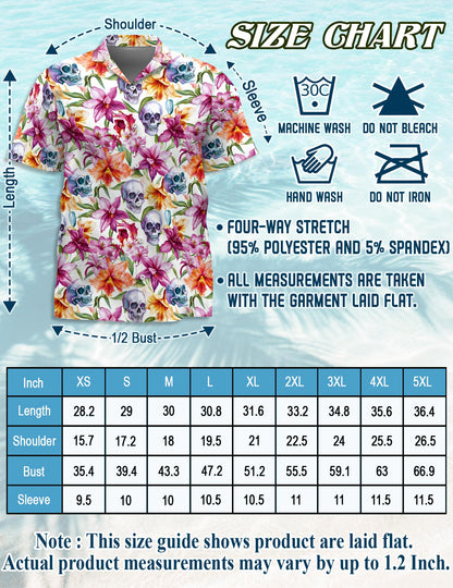 Floral Skull Hawaiian Shirt for Men, Button Down Aloha Shirt - Azhawaiian