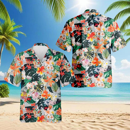 Flower Ephemera Hawaiian Shirt for Men, Button Down Aloha Shirt - Azhawaiian
