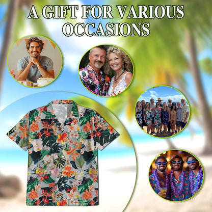 Flower Ephemera Hawaiian Shirt for Men, Button Down Aloha Shirt - Azhawaiian